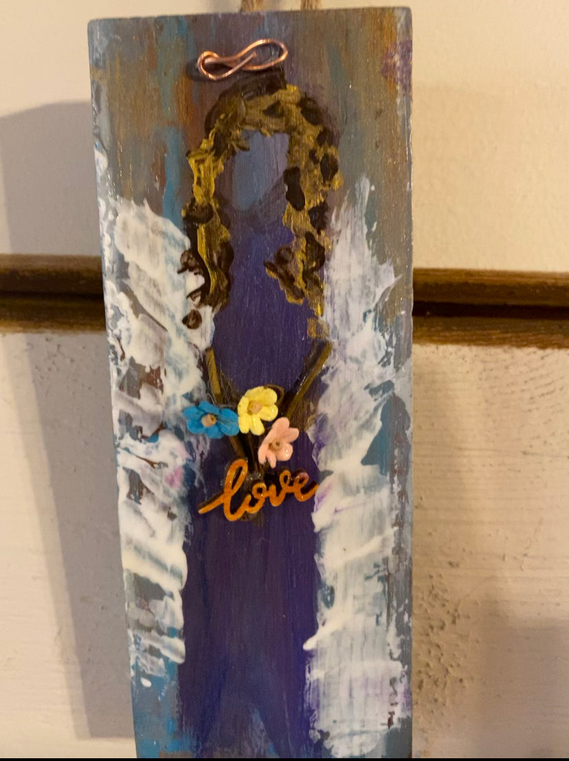 Fine Art Mixed Media Angel Painting on Wood