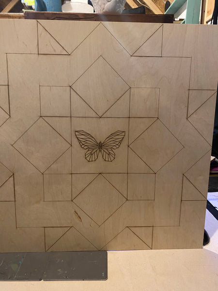 Butterfly Geometric etched wood Barn Quilt