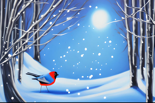 Blue Winter Red Bird Painting Workshop