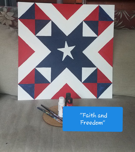 Faith and Freedom Flag Patriotic Etched DIY Barn Quilt