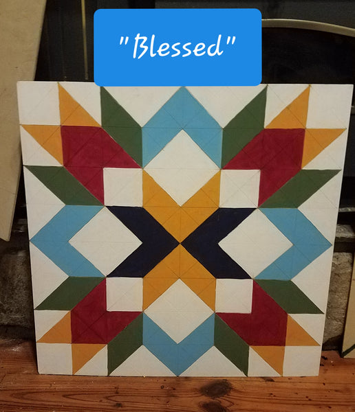 ‘Blessed’ Wood Etched Barn Quilt DIY paint kit