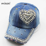 miaoxi New Fashion An Crown Rhinestone Caps Women Baseball Cap Denim Love Hat Sun Summer Snapback Women's Hats Gift